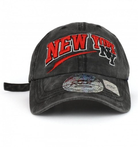Baseball Caps New York NY Text 3D Embroidered Baseball Cap Long Tail Strap - Black - CT18CD0739O $10.08