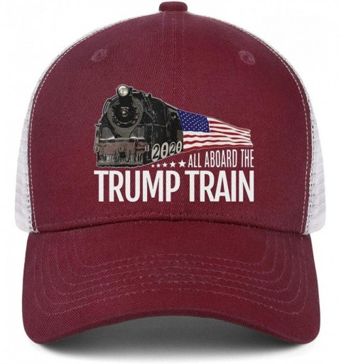 Baseball Caps Trump Train 2020 American Fl-ag Hat Men's Baseball Cap Adjustable Mesh Cap - Burgundy - C018UC6GK46 $11.68