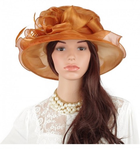 Sun Hats Women Kentucky Derby Fascinator Hat Vintage Easter Church Hat for Royal Ascot Wedding Tea Party - Brown - CG11VQ2E77...