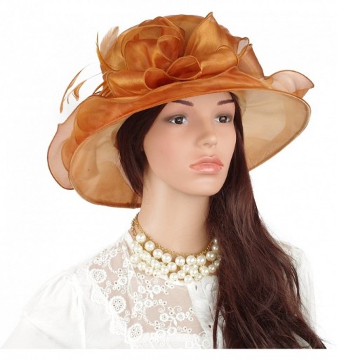 Sun Hats Women Kentucky Derby Fascinator Hat Vintage Easter Church Hat for Royal Ascot Wedding Tea Party - Brown - CG11VQ2E77...