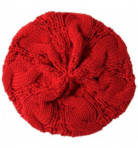Berets Warm Chuncky Knit Over Size Cable Beanie Beret- Red - CP11VC7YKBR $11.42