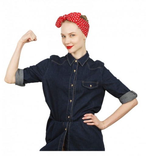 Headbands Cotton Headband Bows Red with White Polka Dots Double Wide Headwrap Cotton Head Band - CV12C7283N1 $8.56