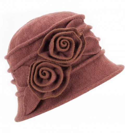 Skullies & Beanies 1920s Gatsby Womens Flower Wool Warm Beanie Bow Hat Cap Crushable A287 - Brown - CR1263WXZIJ $12.55