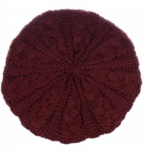 Berets Women's Warm Soft Plain Color Urban Boho Slouch Winter Cable Knitted Beret Hat Skull Hat - Burgundy - CV1936EDCHW $12.14