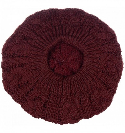 Berets Women's Warm Soft Plain Color Urban Boho Slouch Winter Cable Knitted Beret Hat Skull Hat - Burgundy - CV1936EDCHW $12.14