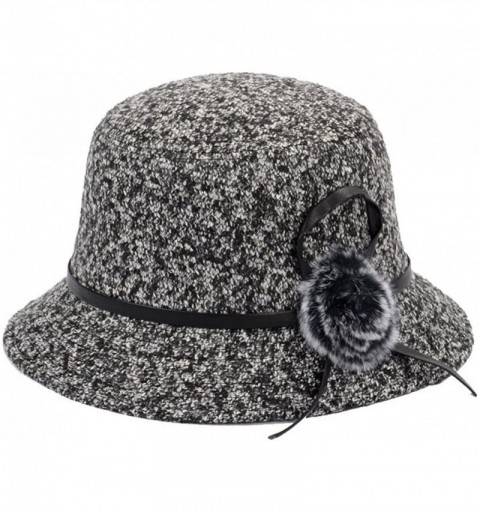 Bucket Hats Women's 1920s Winter Wool Cap Cloche Bucket Bowler Hat Crushable - Black-002 - CX187MIDA2H $26.62