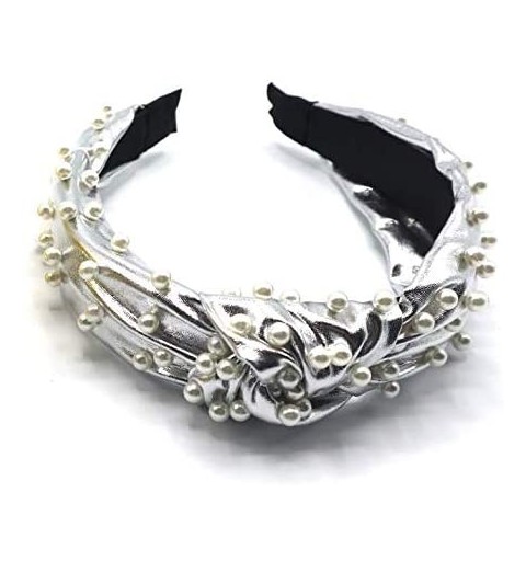 Headbands New York- Women's Fashion- Trendy Knotted Pearl Structured Headband - Silver Metallic/White Pearl - CF18W0WU04A $28.24