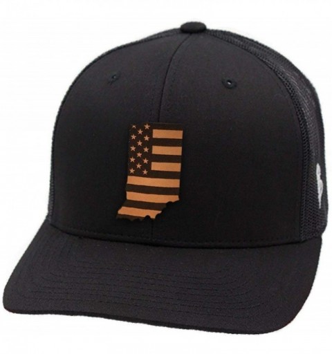 Baseball Caps 'Indiana Patriot' Leather Patch Hat Curved Trucker - Black - CX18IGQ7XL5 $30.66
