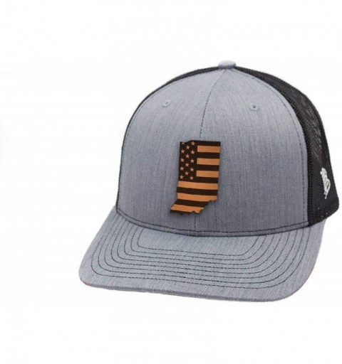 Baseball Caps 'Indiana Patriot' Leather Patch Hat Curved Trucker - Black - CX18IGQ7XL5 $30.66