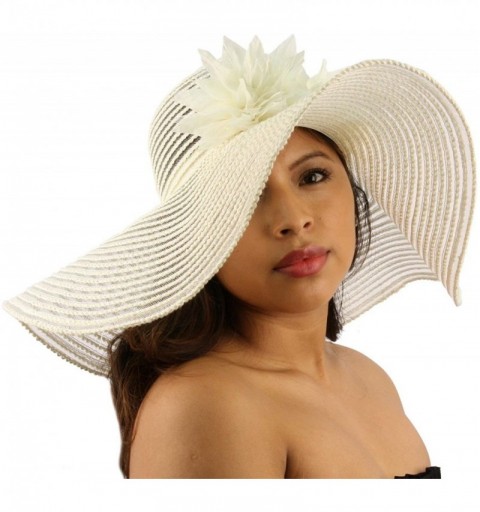 Sun Hats Summer Cotton Mesh Dual Floral Net Floppy Wide 5"+ Brim Beach Sun Hat 57cm - Ivory - CN11JHWKN47 $10.41