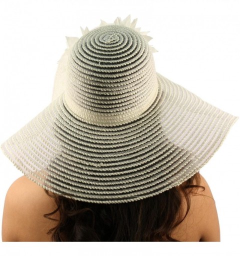 Sun Hats Summer Cotton Mesh Dual Floral Net Floppy Wide 5"+ Brim Beach Sun Hat 57cm - Ivory - CN11JHWKN47 $10.41