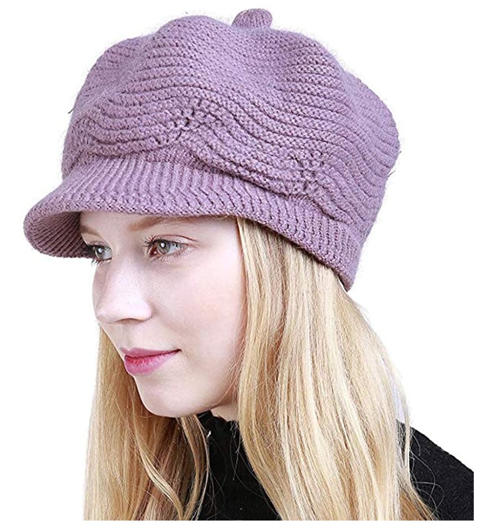 Skullies & Beanies Women's Winter Knit Beanie Warm Slouchy Cable Skull Hat with Visor - Ligth Purple - CZ18LN6QC77 $16.94