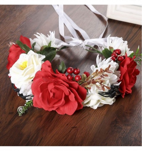 Headbands Flower Crown Headband Rose Wreath Leave Flower Adjustable Ribbon Headband Wedding Festival Headdress for Girls - CM...