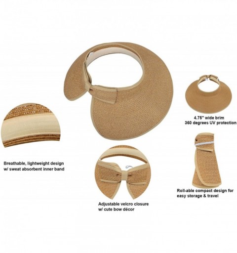 Sun Hats Womens UV Protective Floppy Sun Hat Wide Brim Beach Packable Straw Visor - Natural - C11803UK6DX $16.04