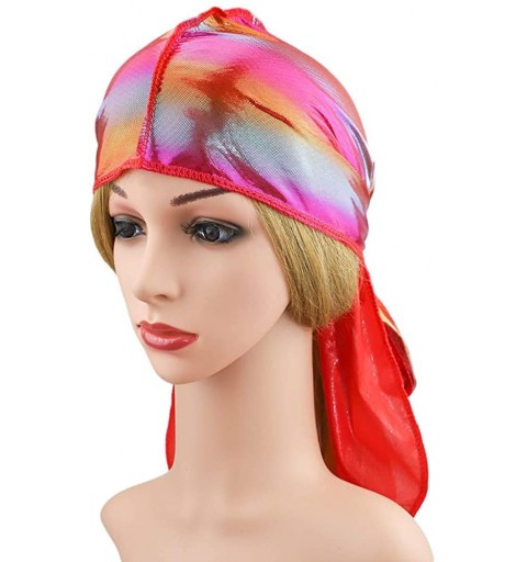 Skullies & Beanies Silky Durags for Men/Womens Waves Cap-Extra Long-Tail Hologram Headwraps for 360 Waves - A1 - Rose Red - C...