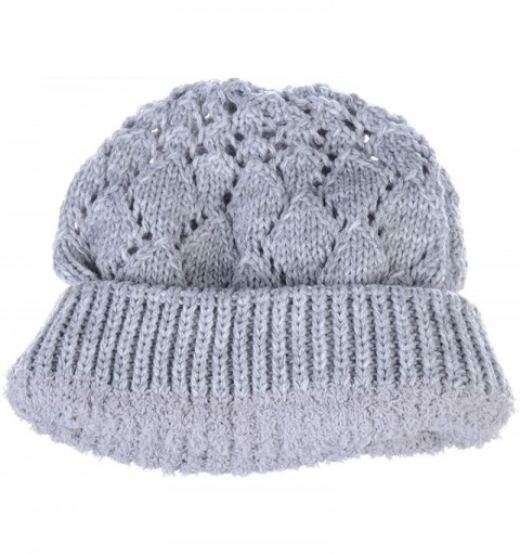 Skullies & Beanies Womens Winter Knit Plush Fleece Lined Beanie Ski Hat Sk Skullie Various Styles - Diamond Gray - CW18UWR3KE...