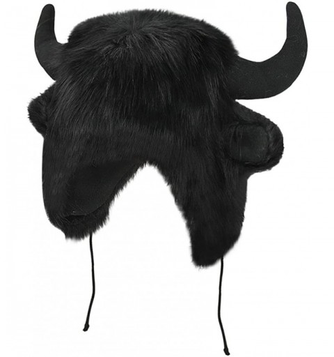 Skullies & Beanies Christmas Elk Horn Hat Faux Fur Winter Earflap Headwear Cap Russian Trapper Hats - Black - CA18KD4262C $19.16