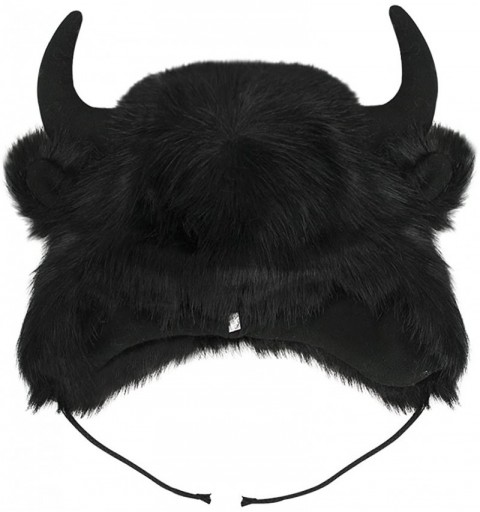Skullies & Beanies Christmas Elk Horn Hat Faux Fur Winter Earflap Headwear Cap Russian Trapper Hats - Black - CA18KD4262C $19.16