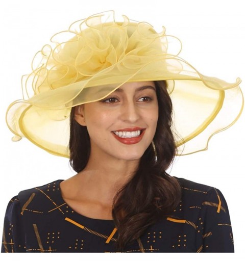 Sun Hats Women's Church Derby Dresses Hats for Kentucky Tea Party Weddings-Ladies Wide Brim Cap-S019 - Yellow - C718NATM2DE $...