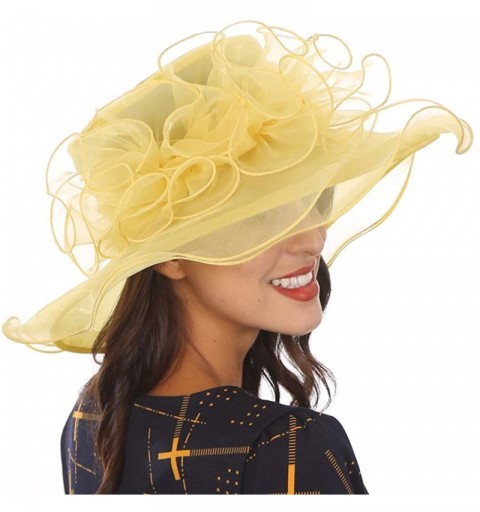 Sun Hats Women's Church Derby Dresses Hats for Kentucky Tea Party Weddings-Ladies Wide Brim Cap-S019 - Yellow - C718NATM2DE $...