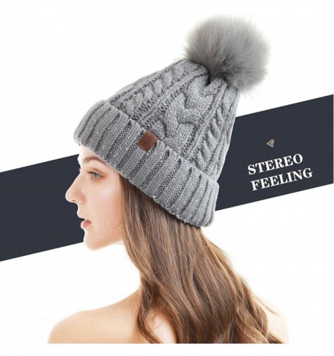 Skullies & Beanies Women Winter Pompom Beanie Hat with Warm Fleece Lined- Thick Slouchy Snow Knit Skull Ski Cap - 2 Packs Gre...