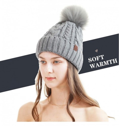 Skullies & Beanies Women Winter Pompom Beanie Hat with Warm Fleece Lined- Thick Slouchy Snow Knit Skull Ski Cap - 2 Packs Gre...