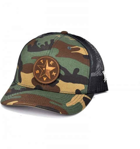 Baseball Caps Texas 'The Lone Star' Leather Patch Hat Curved Trucker - Camo - CQ18IGQGEMC $26.53