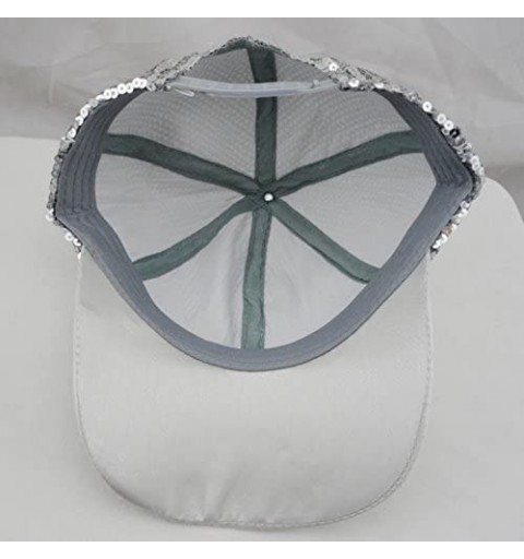 Baseball Caps Womens Glitter Rhinestones Brim Sequins Shiny Flashy Sunscreen Baseball Hat Ball Cap Adjustable - Silver - CT12...