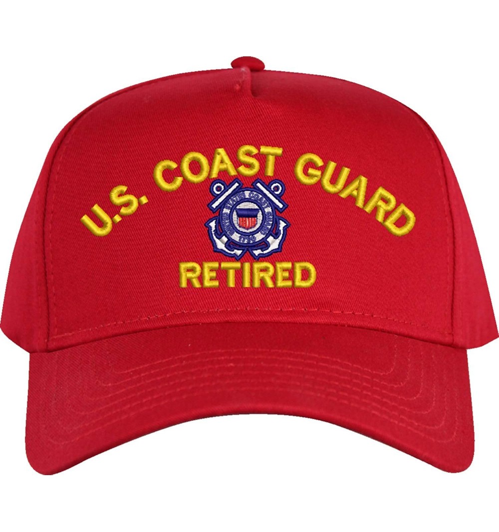 Baseball Caps U.S. Coast Guard Retired Embroidered Cap - Red - High Profile - Cotton Twill - Import - CJ18OXY2QRT $28.01