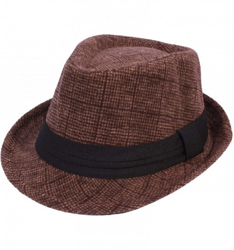 Fedoras Men's Women's Manhattan Structured Gangster Trilby Wool Fedora Hat Classic Timeless Light Weight - 0174 Brown - CJ18Z...