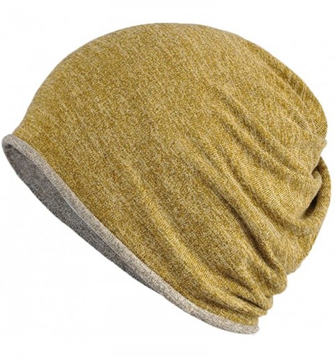 Skullies & Beanies Unisex Cotton Multifunction Slouchy Beanie Hat for Jogging- Cycling - Yellow Grey - C118ES9A48O $7.54