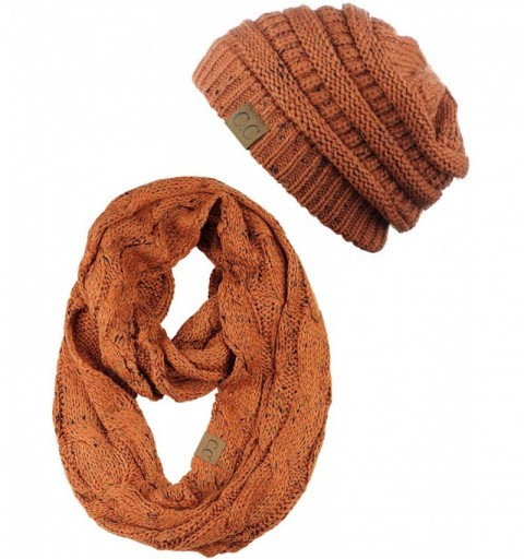 Skullies & Beanies Soft Stretch Colorful Confetti Cable Knit Beanie and Infinity Loop Scarf Set - Rust - CR18KHCCYT6 $26.90