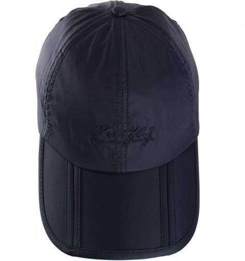 Baseball Caps Men and Women Outdoor Rain Sun Waterproof Quick-Drying Long Brim Collapsible Portable Hat - Dark-blue - CS124HD...