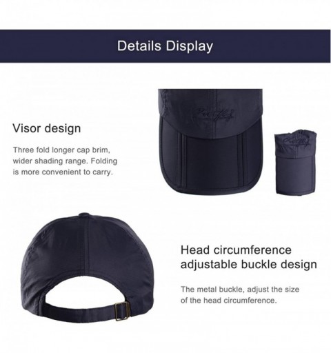 Baseball Caps Men and Women Outdoor Rain Sun Waterproof Quick-Drying Long Brim Collapsible Portable Hat - Dark-blue - CS124HD...