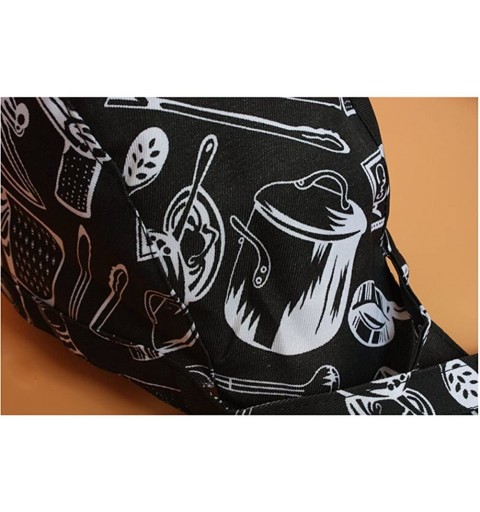 Baseball Caps Fashion Chefs Hat Cap Kitchen Catering Skull Cap Ribbon Cap Turban (Black) - Black and White 2 - CF129H7WGTV $9.68