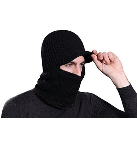 Balaclavas Men Women Mouth Mask Tuque Knit Ninjia Cap with Visor Windproof Ski Face Mask Balaclava Beanie Hat - Black - CM187...