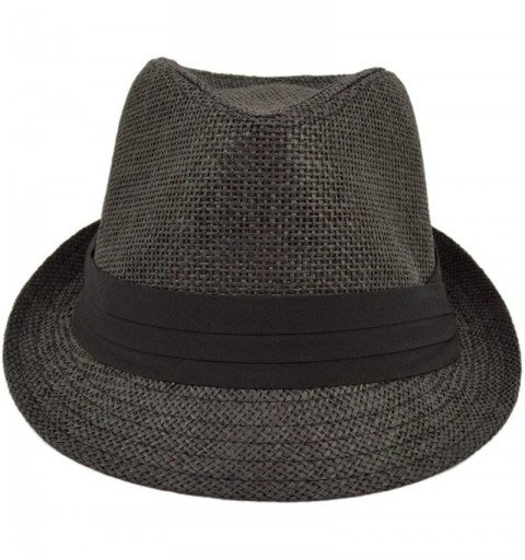Fedoras Classic Fedora Straw Hat with Black Cotton Band - Diff Colors Avail - Black - C811TZFNB4Z $9.46