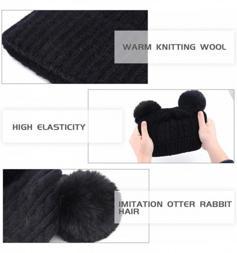 Skullies & Beanies Women's Cold Weather Beanies Hat with 2 Imitation Rex Rabbit Hair Balls- Winter Knitted Skull Cap for Wome...