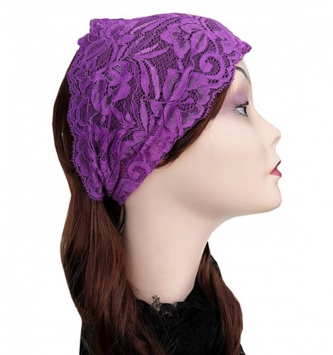 Headbands Stretch Headbands for Women Lace Headcovering for Women Lace Headwrap (Purple) - Purple - CB18M7WURNR $10.88