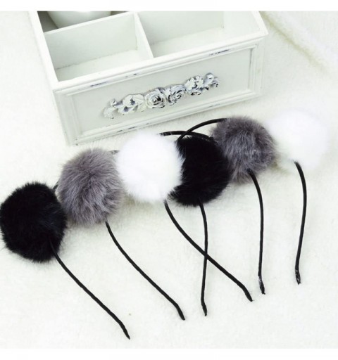 Headbands 6 Pcs Girl's Adorable Fur Ball Pompom Ball Hair Hoops Headbands - White - CT18YZX35MS $17.73