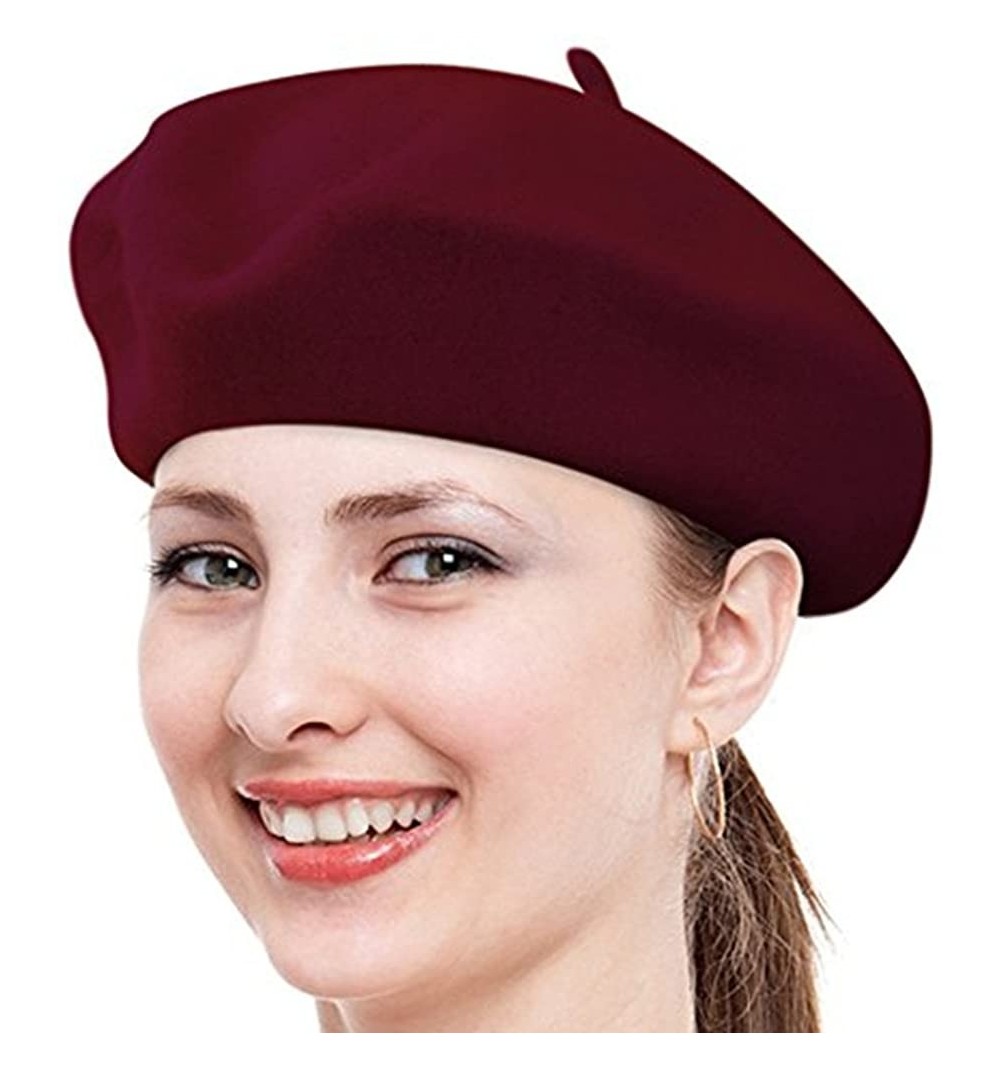 Berets Women Ladies Solid Painters Color Classic French Fashion Wool Bowler Beret Hat - Burgundy - C412NS33J0P $9.08