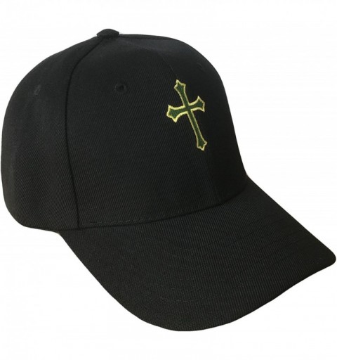 Baseball Caps Christian Cross Baseball Cap (One Size- Black/Green/Gold) - CT18D90LQ3I $15.77