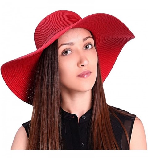 Sun Hats Sun Visor Hat Wide Brim Cap Floppy Foldable Beach Straw Hats for Women - Red - C412K28HVRV $13.94