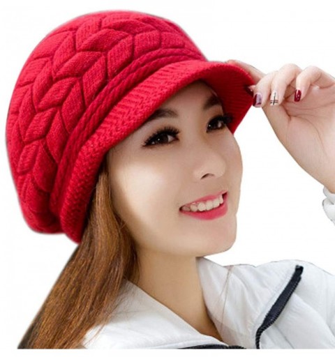 Skullies & Beanies Fashion Women Hat Winter Skullies Beanies Knitted Hats Solid Color Rabbit Fur Cap - Watermelon Red - C518R...