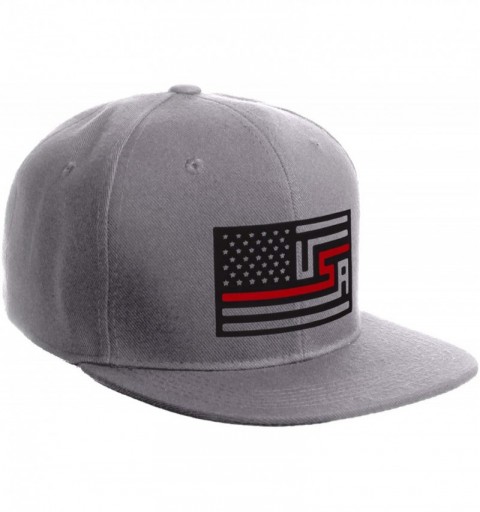 Baseball Caps USA Redesign Flag Thin Blue Red Line Support American Servicemen Snapback Hat - Thin Red Line - Grey Cap - CO18...
