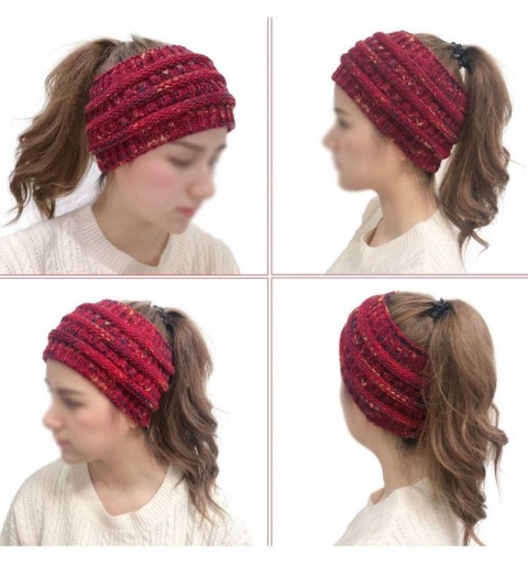 Skullies & Beanies Women Winter Tough Headwear Stretchy Soft Knitted Comfort Horsetail Hats Skullies Beanies - Gray + Red - C...