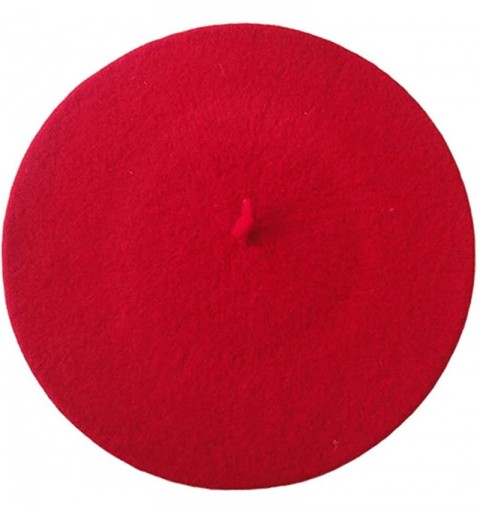 Berets Women's Girls Solid Color Hat French Wool Beret - Red - CM11YNFAIB5 $5.79