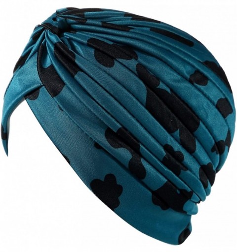 Sun Hats Shiny Turban Hat Headwraps Twist Pleated Hair Wrap Stretch Turban - Blue Green Camouflage - CL199IHTMAC $12.39
