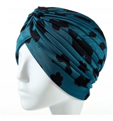 Sun Hats Shiny Turban Hat Headwraps Twist Pleated Hair Wrap Stretch Turban - Blue Green Camouflage - CL199IHTMAC $12.39