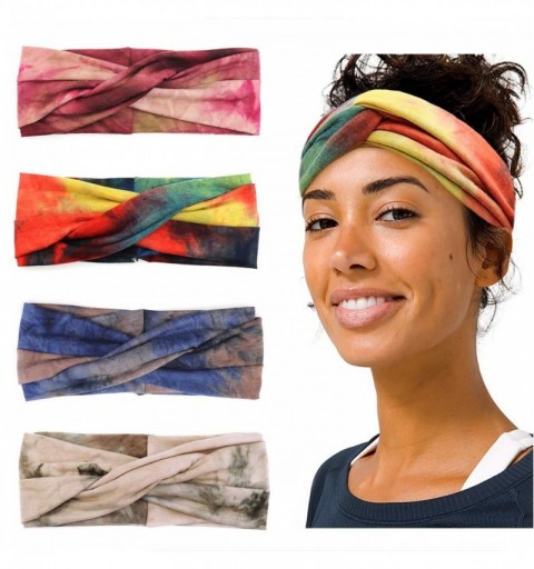 Headbands 4PCS Headbands Elastic Cross Headwrap Gift for Women Girls Boho Style1 - Set - Purple- Colored- Beige- Cyan - C8196...